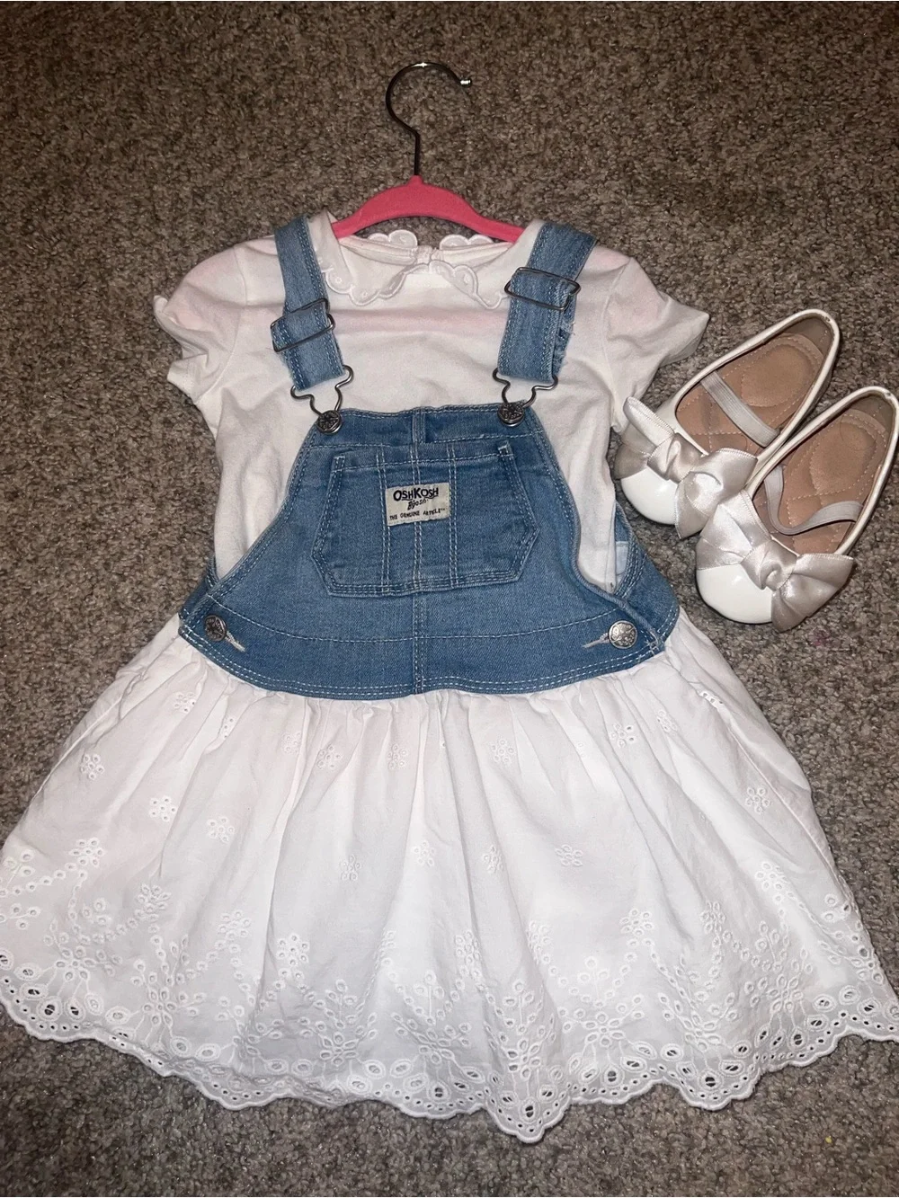 OshKosh Denim-Front White Skirt Overalls Dress for Girls